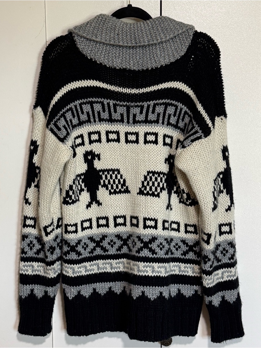 Islington Black Cream Thunderbird Cowichan Cardigan Sweater Nordstrom Medium - Picture 3 of 15